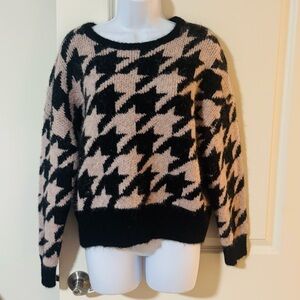 Express Black and Light Pink Houndstooth Sweater